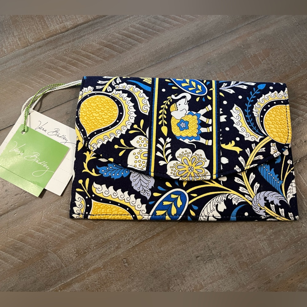 Vera Bradley Ellie Blue and Yellow Floral & Elephant Print Small Folio Organizer